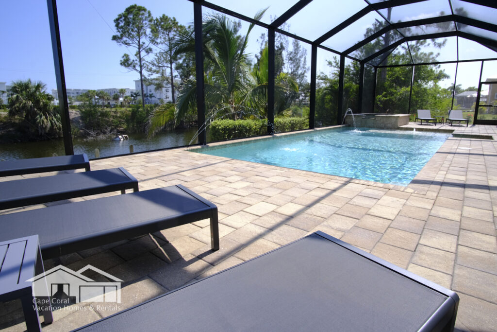 Villa Turtle Paradise Pool Deck with Sun Lounger Cape Coral Florida
